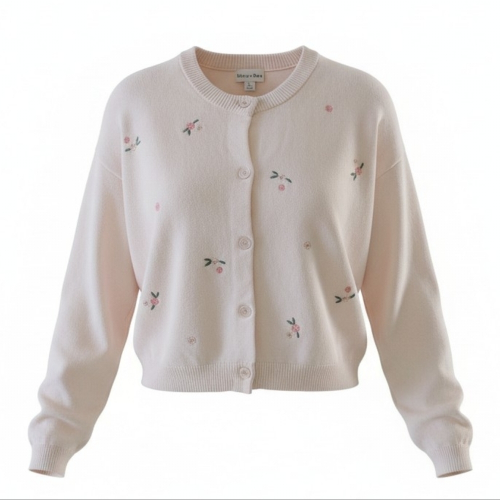 Riley & Rae Light Pink Floral Embroidered Button Cardigan